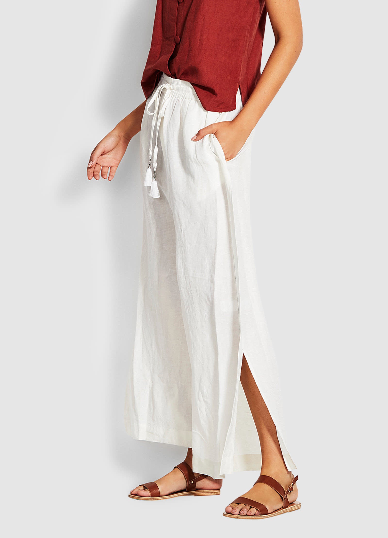 Weekender Linen Pant - White - White view 3