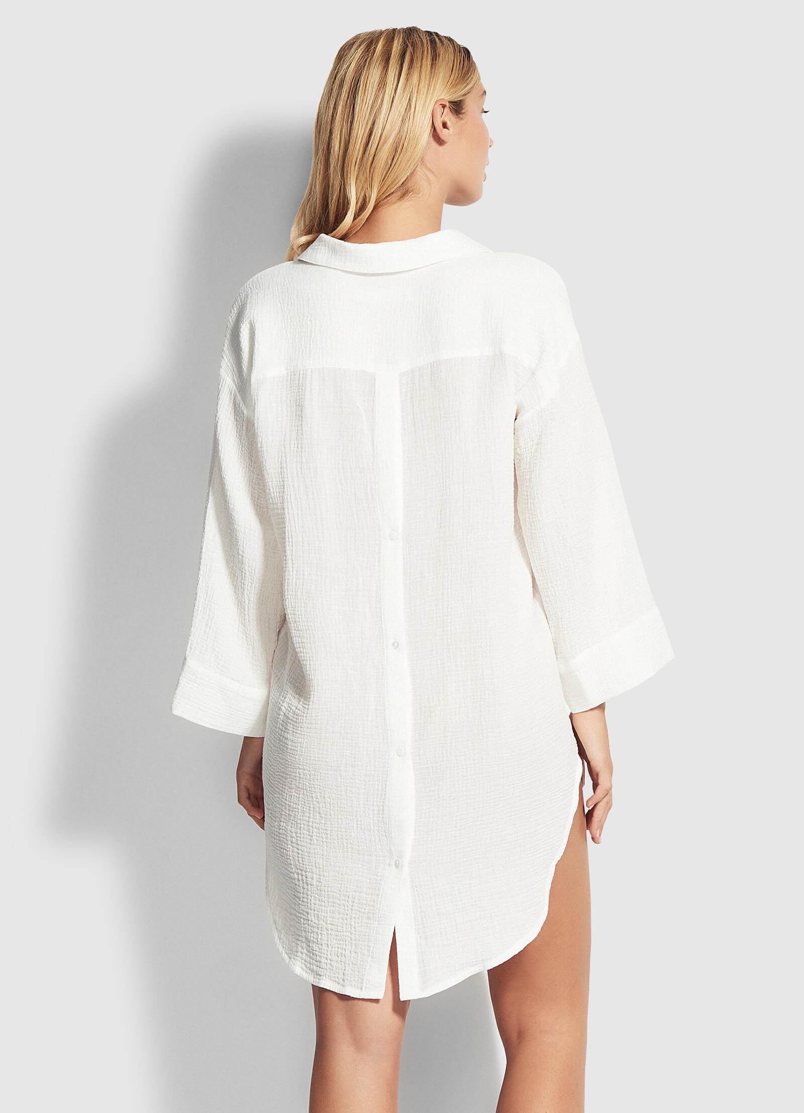 Wild Tropics Oversized Beach Cover Up  - White - White view 3