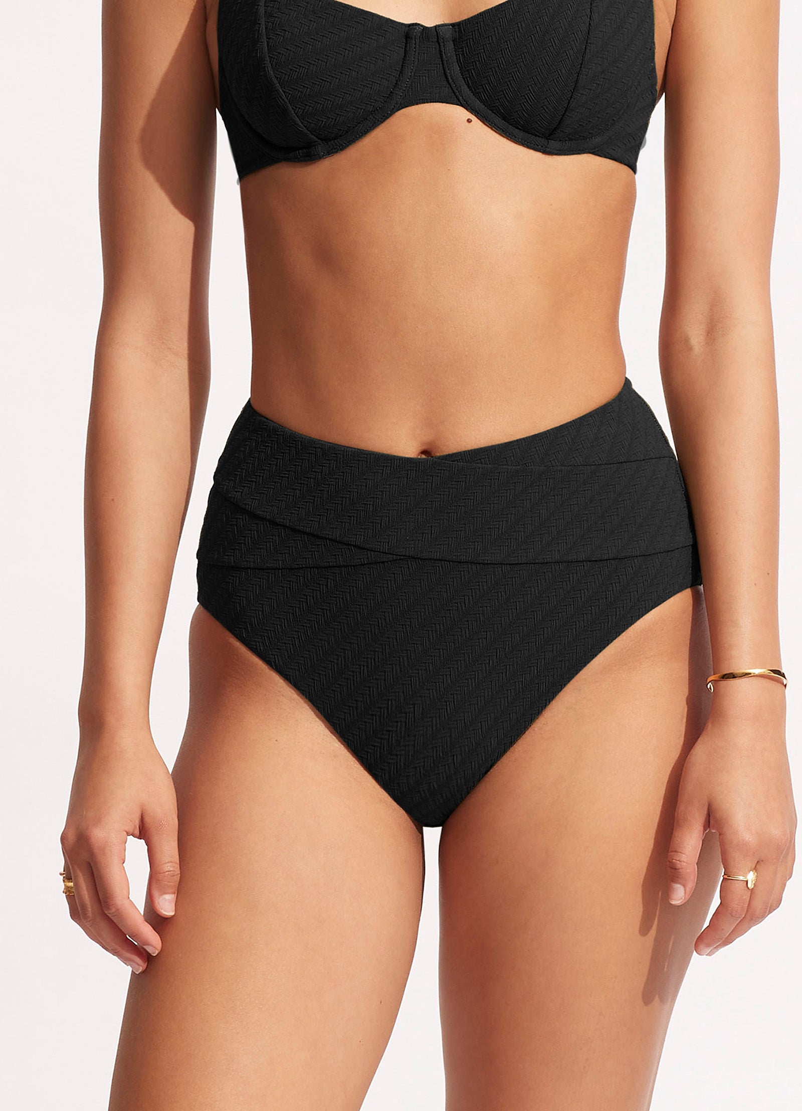 Willow High Waist Bikini Bottom - Black - Black view 3