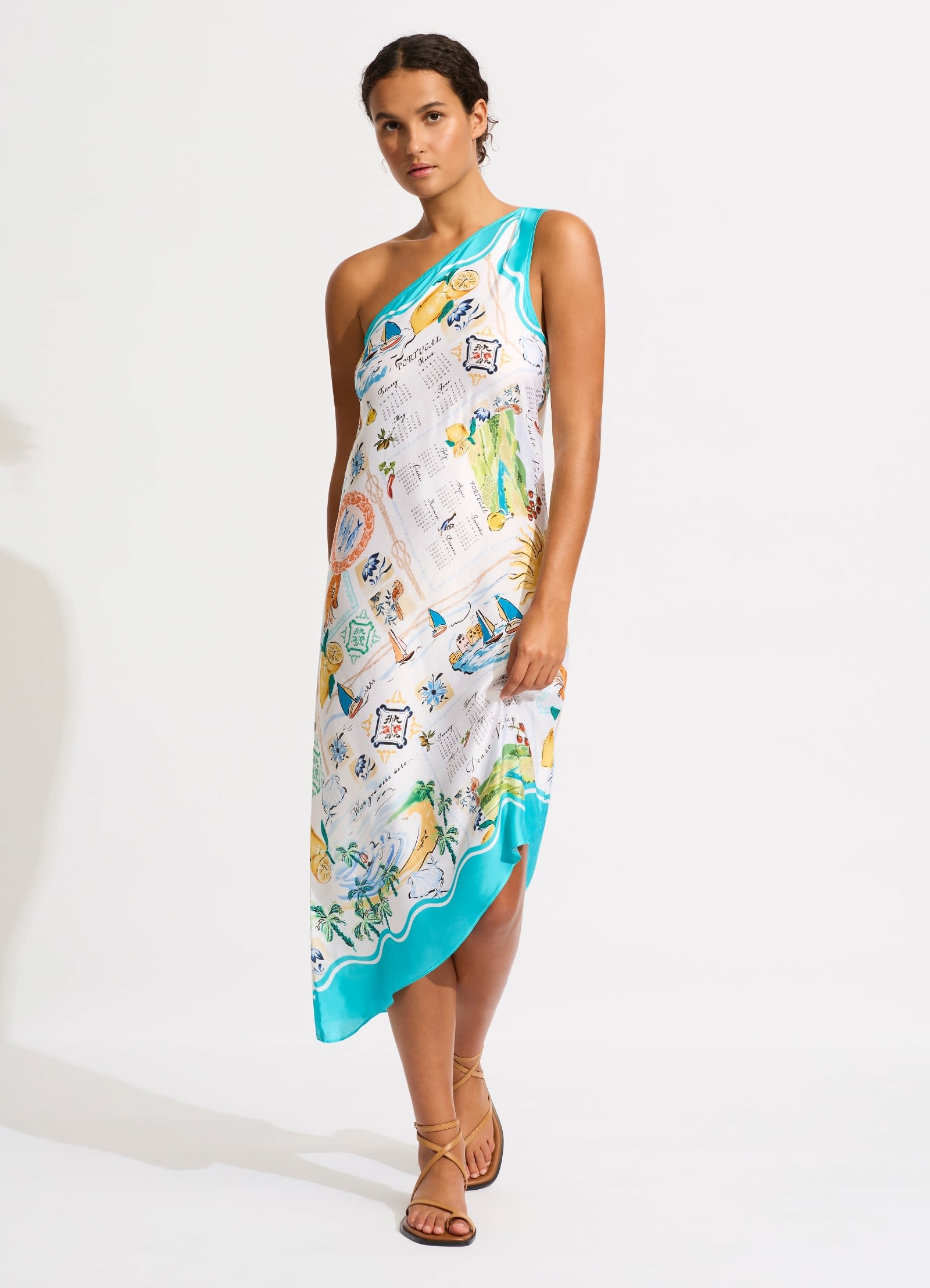 Wish You Were Here One Shoulder Midi Dress - Atoll Blue - Atoll Blue