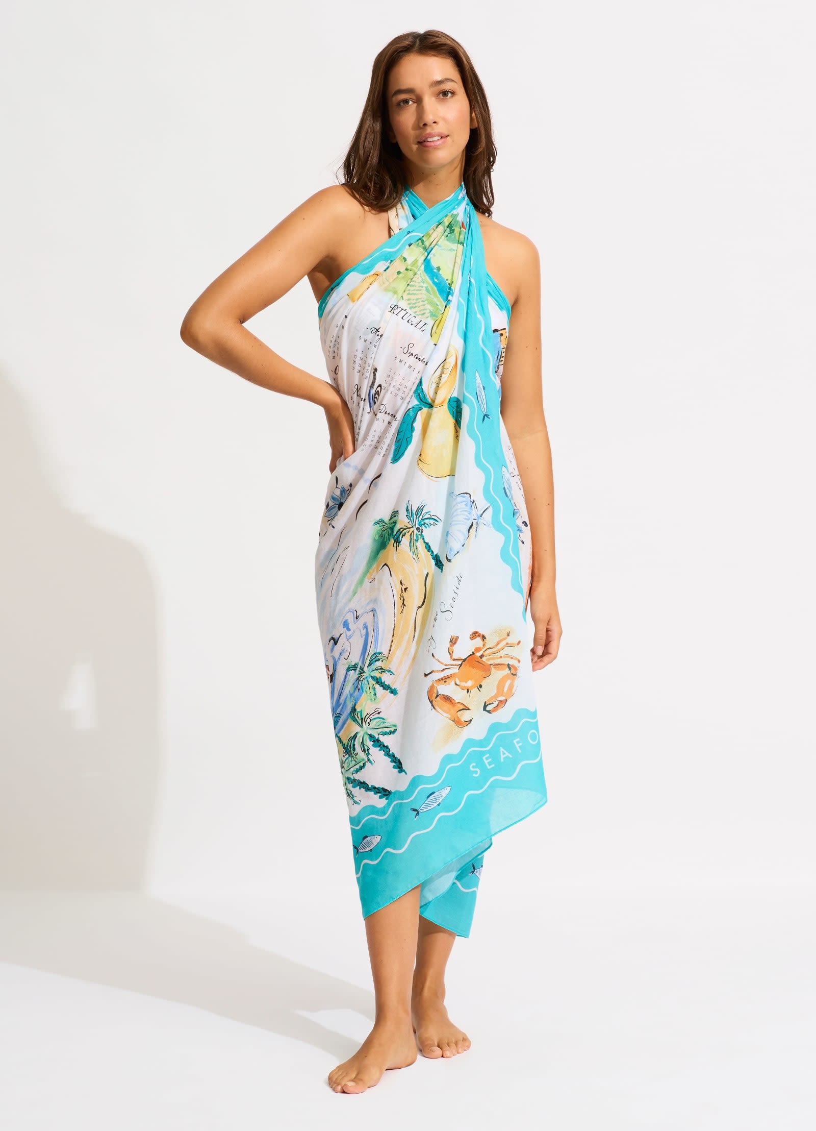 Wish You Were Here Sarong - Atoll Blue - Atoll Blue view 5