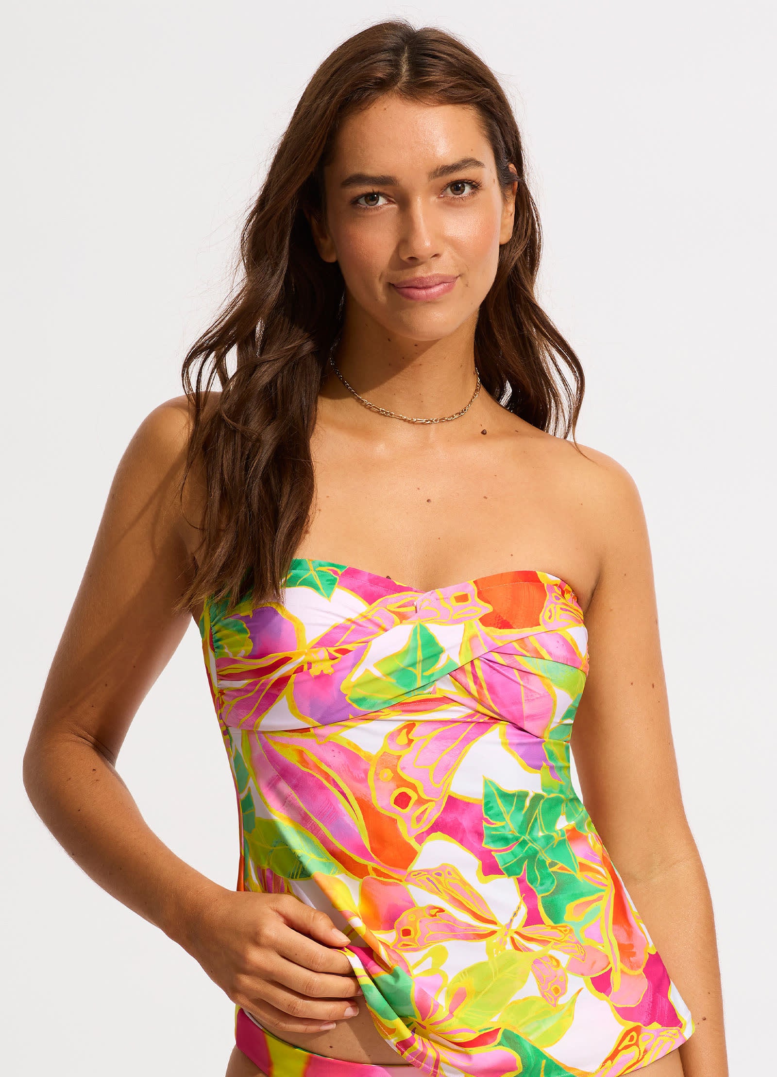 Wonderland Front Bandeau Tankini Bikini Top - Fuchsia Rose - Fuchsia Rose view 2