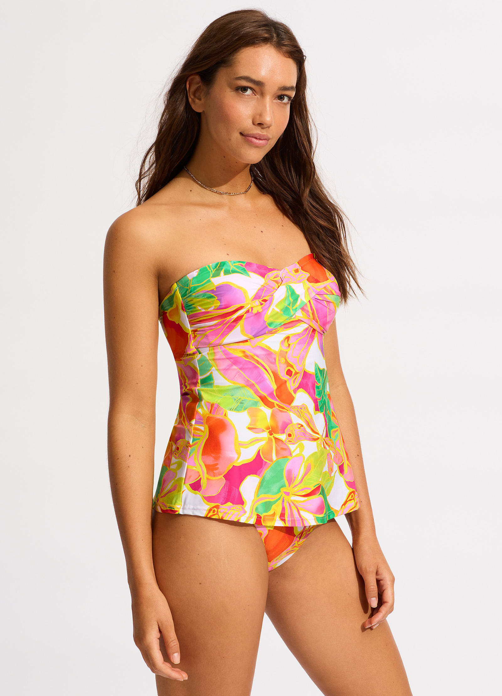 Wonderland Front Bandeau Tankini Bikini Top - Fuchsia Rose - Fuchsia Rose view 3