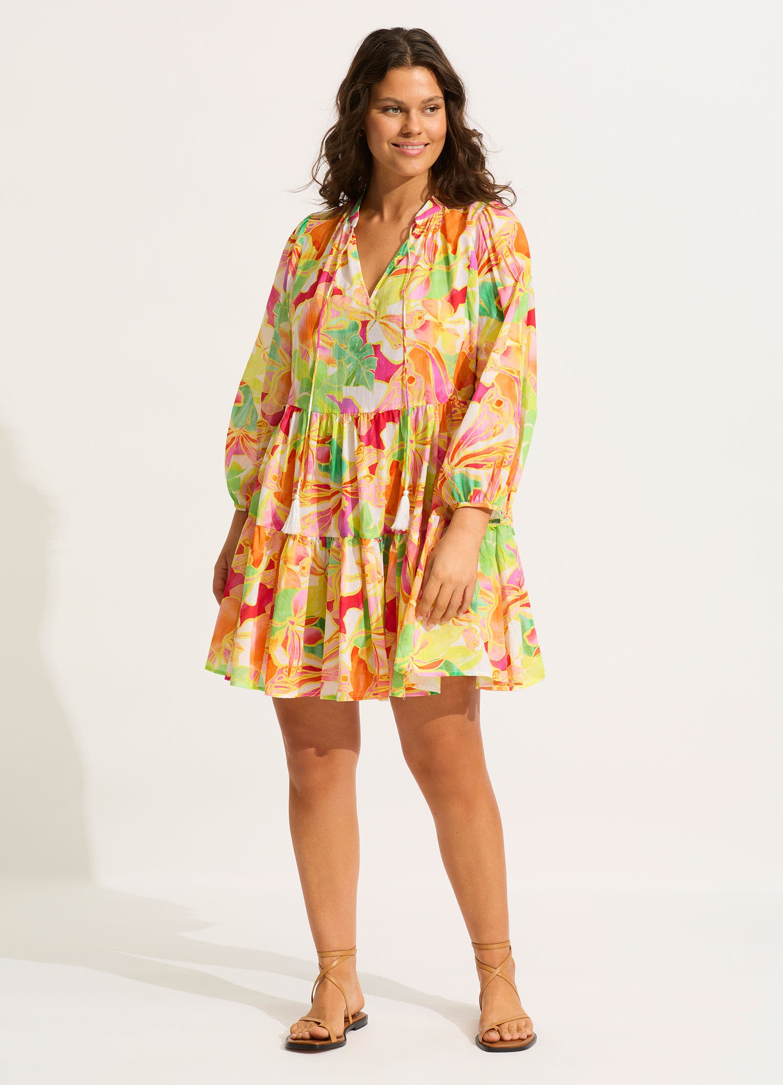 Wonderland Tiered Mini Dress - Fuchsia Rose - Fuchsia Rose