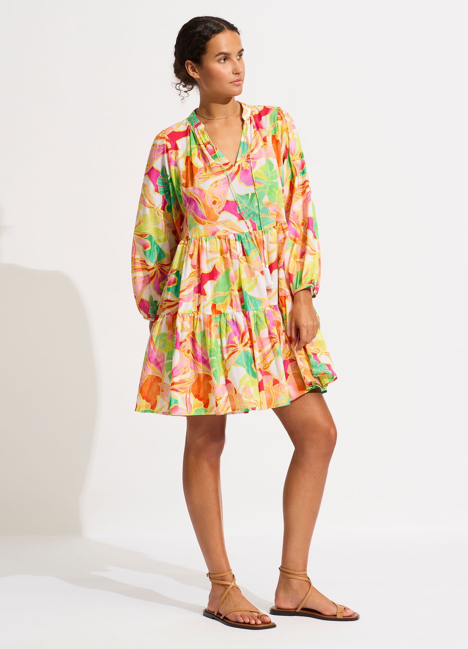 Wonderland Tiered Mini Dress - Fuchsia Rose - Fuchsia Rose view 3