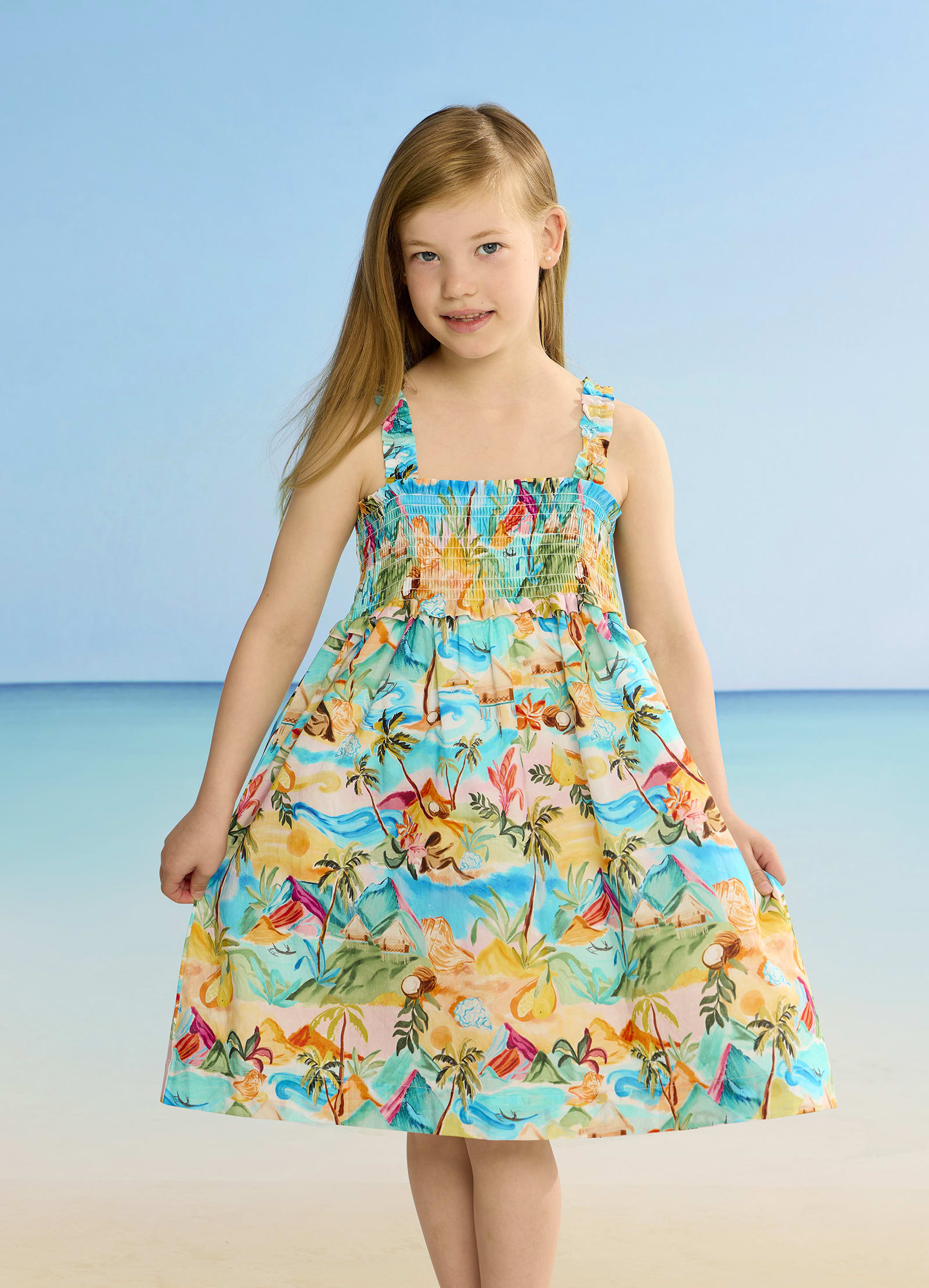 Yardage Shirred Dress - South Pacific - South Pacific